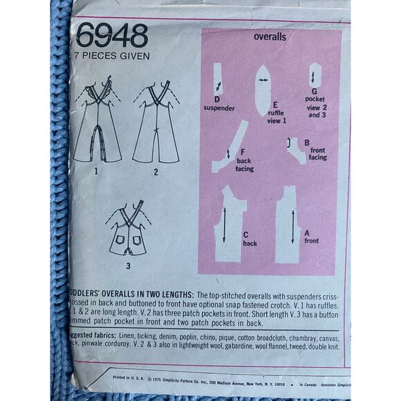 Simplicity Sewing pattern 6948 kids romper jumper overall size 2 - Picture 4 of 5